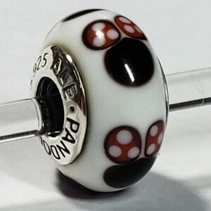 Pandora White and Red Charm Bead